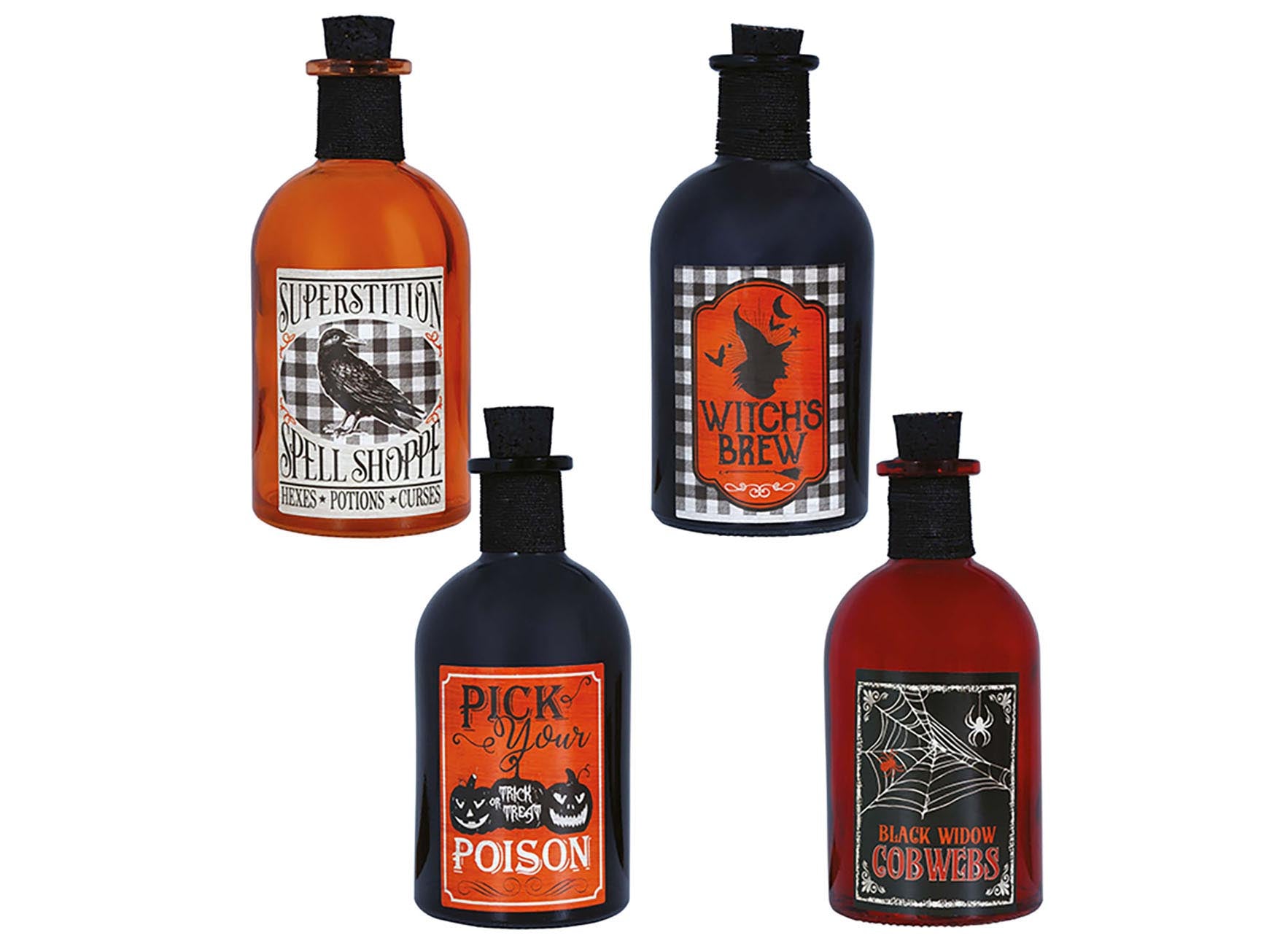 ASSORTED GLASS POISON BOTTLES, 14 CMS.
