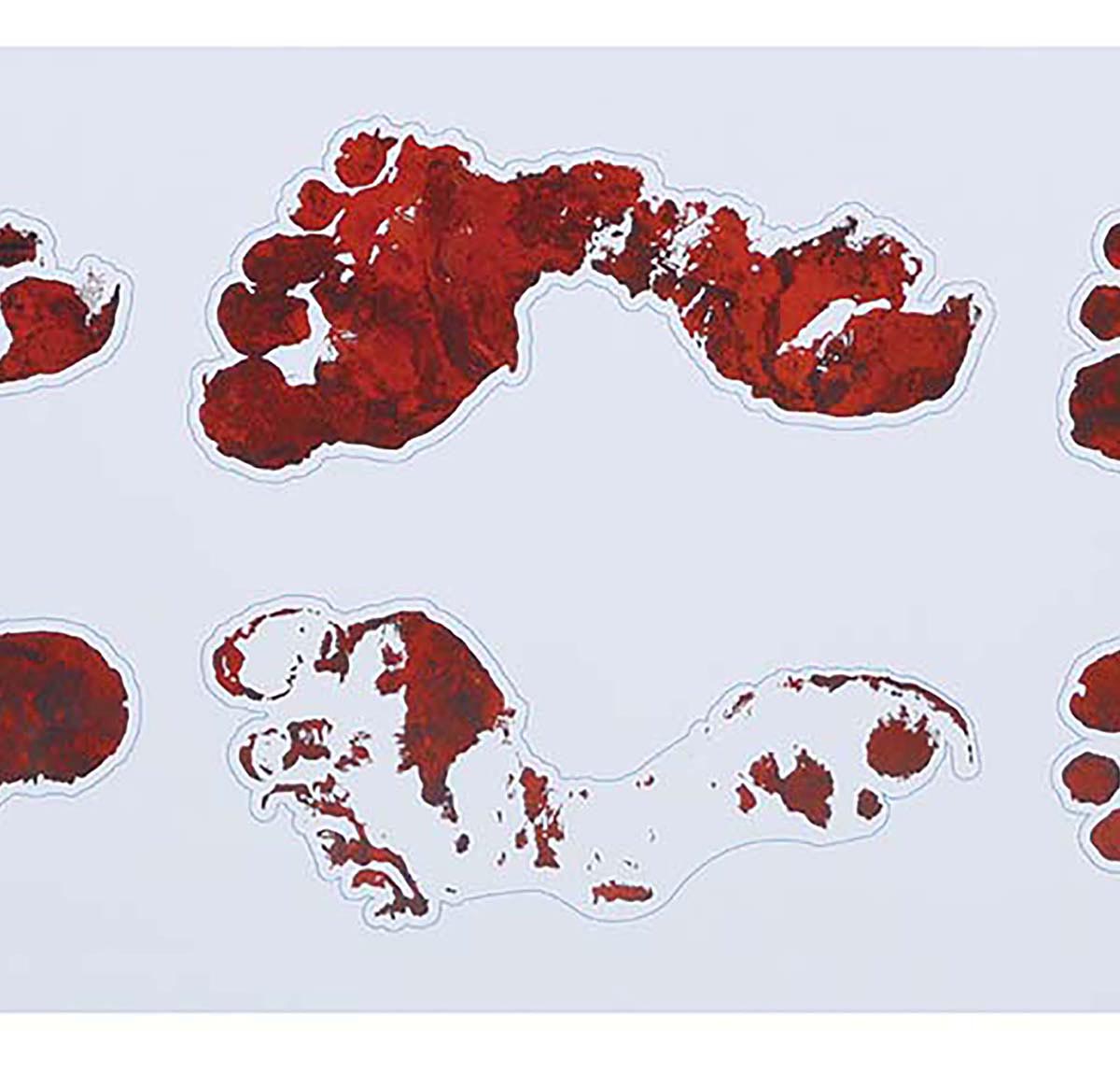 ADHESIVE BLOODY FOOTPRINTS, 2 SHEETS, 25X70 CM
