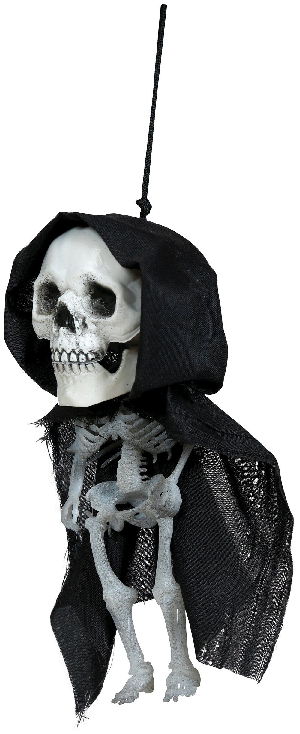 HANGING BIG HEAD SKELETON WITH HOOD 15 CM