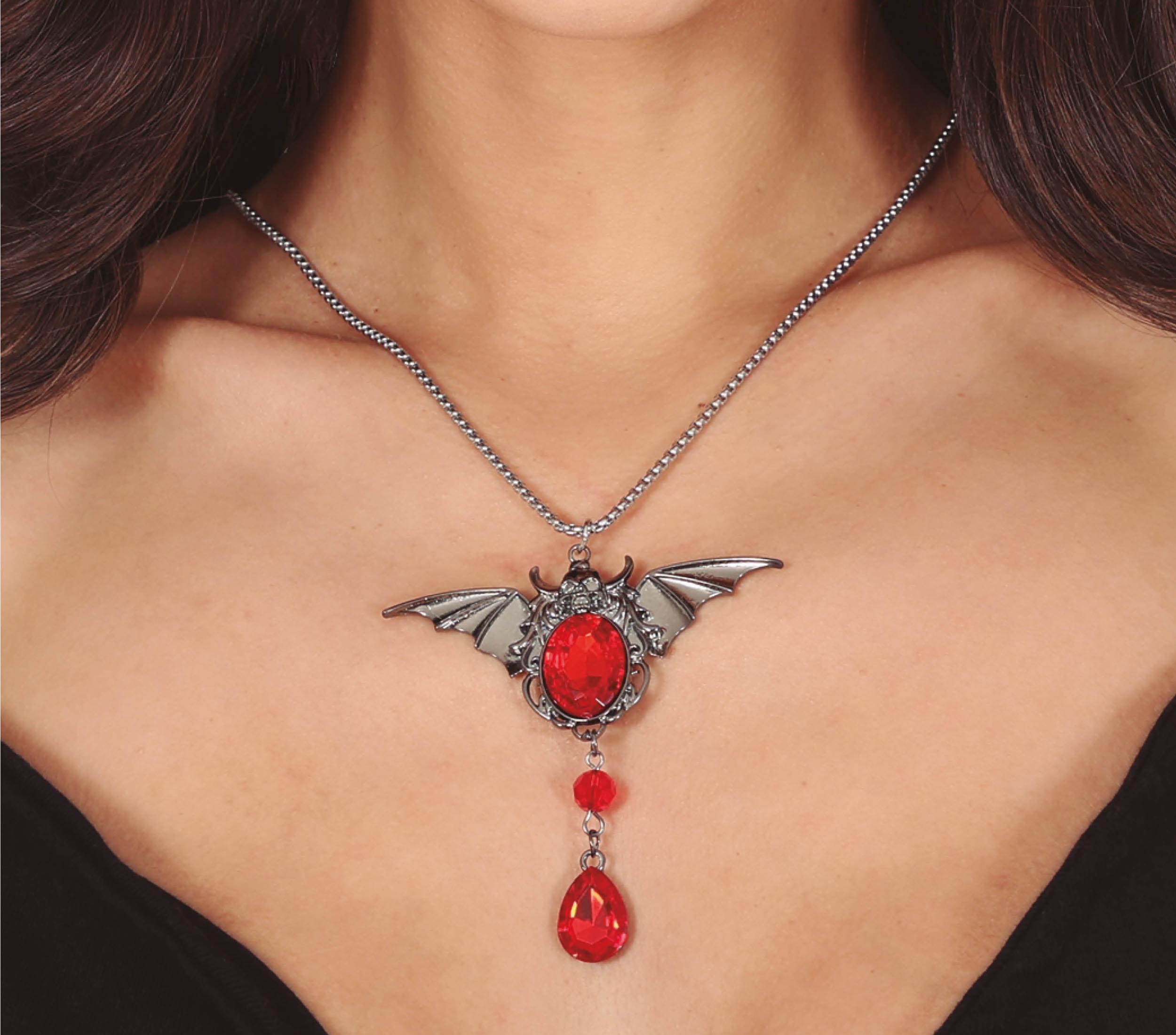 BAT NECKLACE WITH RUBY 8 CMS