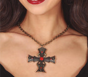 GOTHIC CROSS NECKLACE WITH RUBY 6 CM