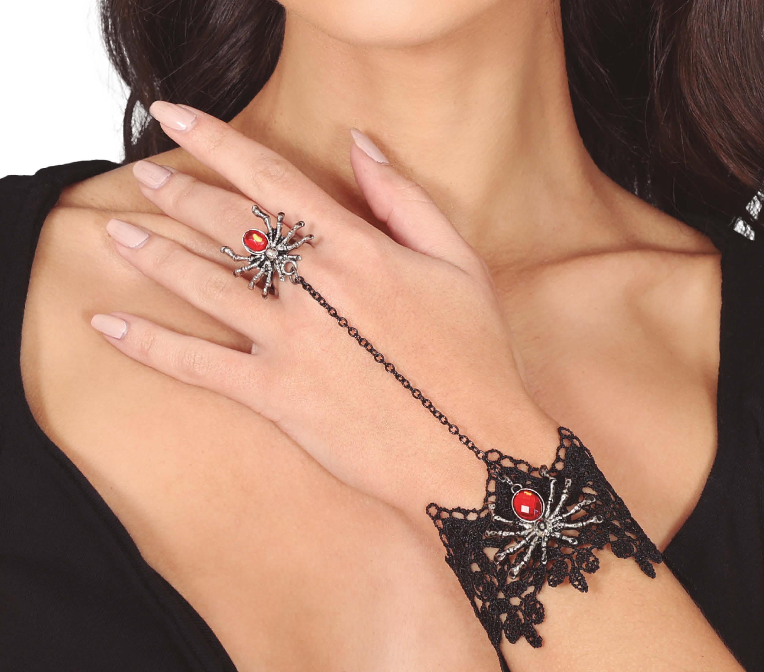 EMBROIDERED BRACELET AND SPIDER RING