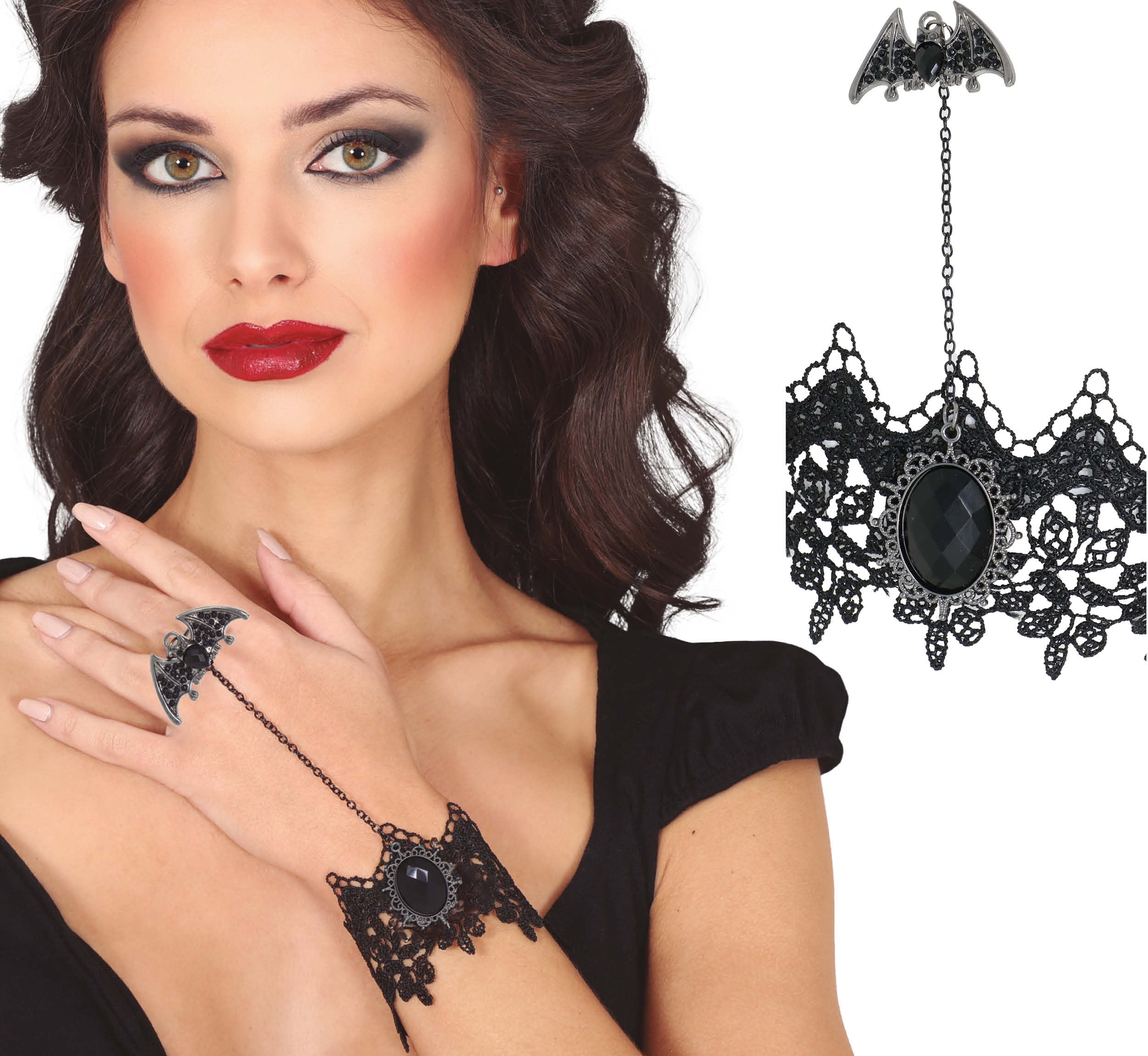 EMBROIDERED BRACELET AND BAT RING