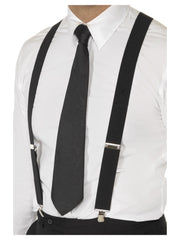 Black Elasticated Braces, Black - 1