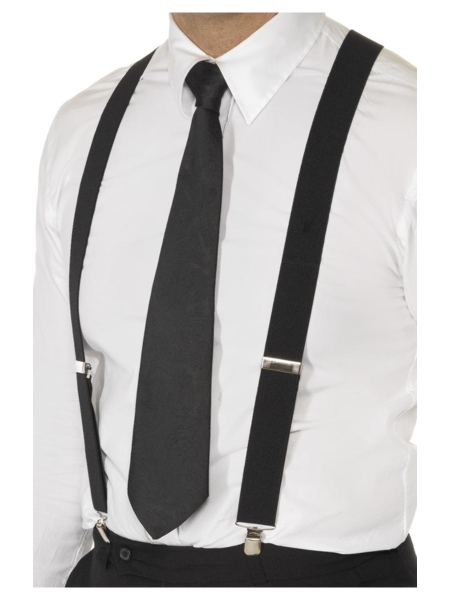 Black Elasticated Braces, Black - 1