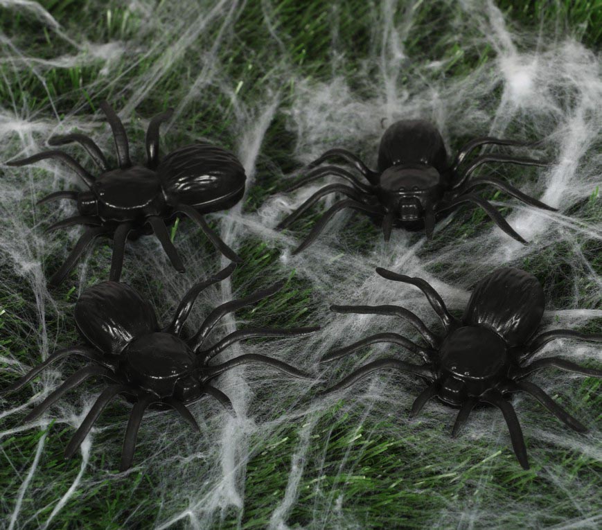 4 PLASTIC SPIDERS 10 CMS