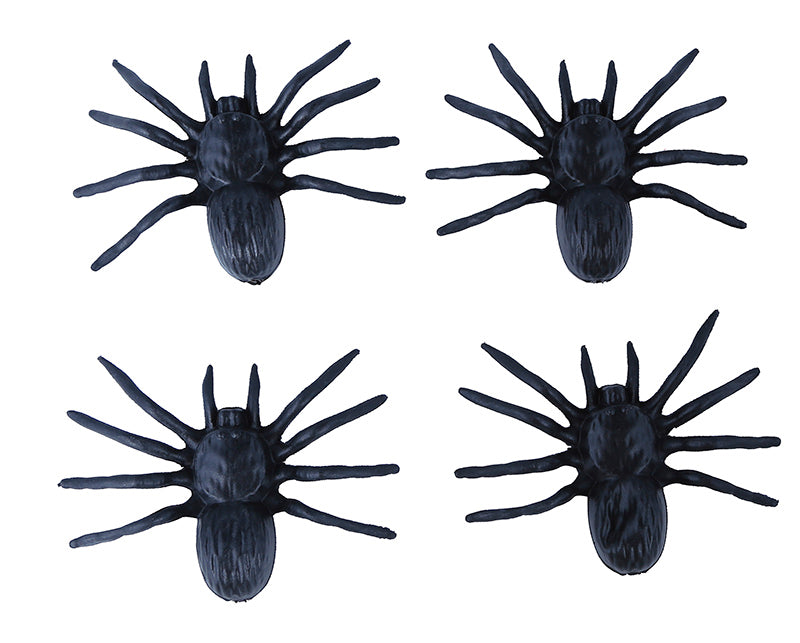 4 PLASTIC SPIDERS 10 CMS