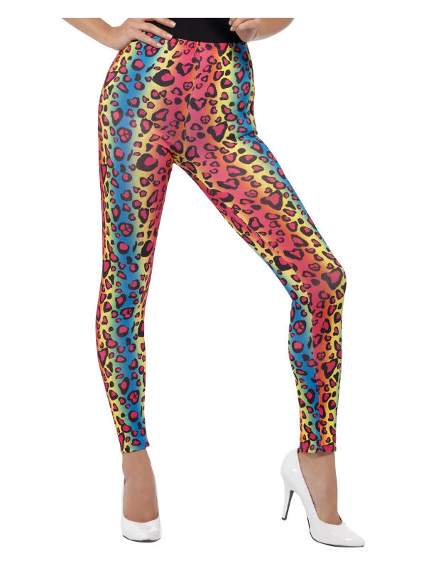 Neon Leopard Print Leggings, Multi-Coloured - 2