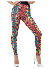 Neon Leopard Print Leggings, Multi-Coloured - 1