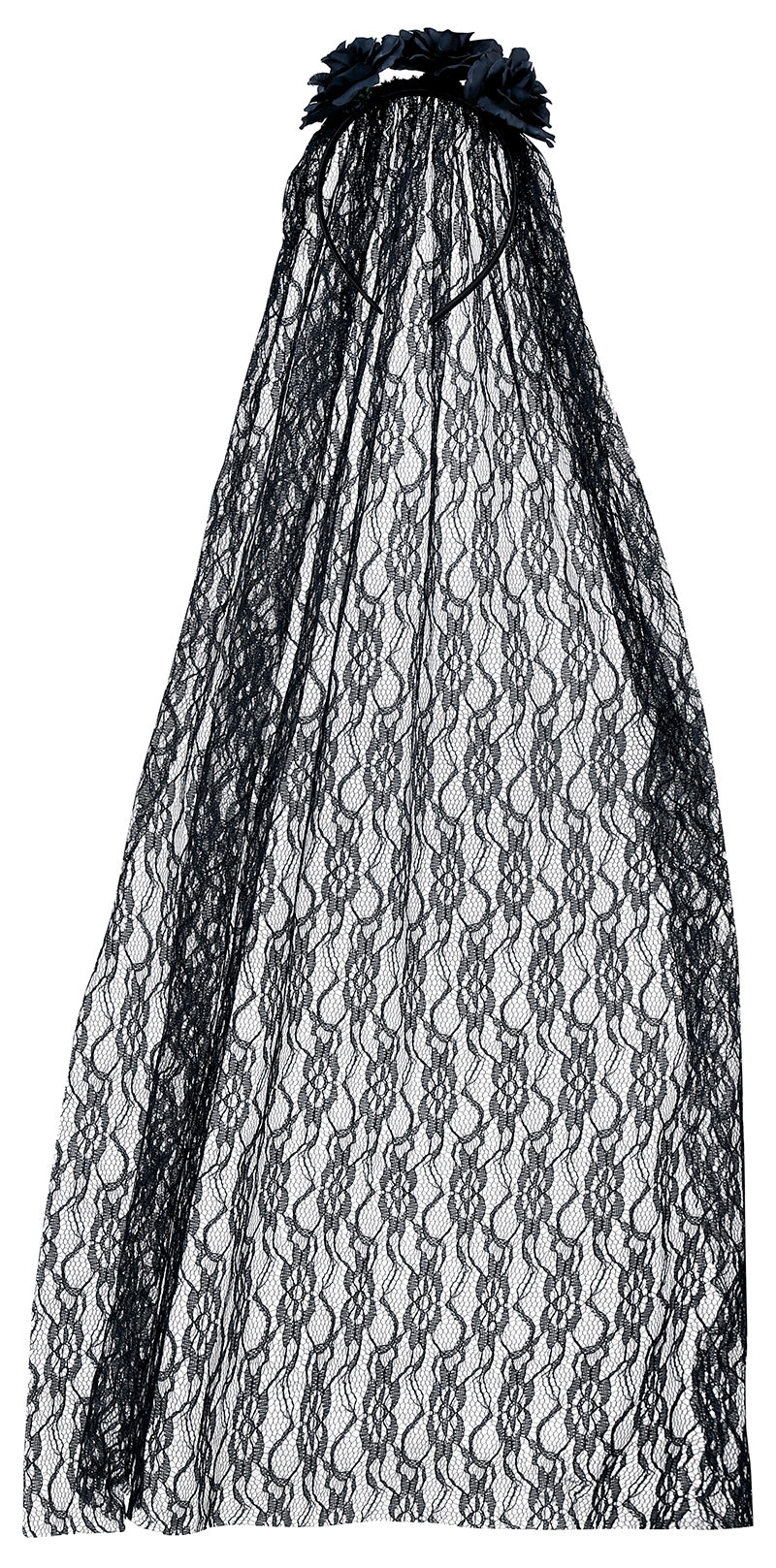 BLACK FLOWERS WITH VEIL TIARA, 85 CM