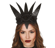 BLACK QUEEN TIARA WITH FLOWERS