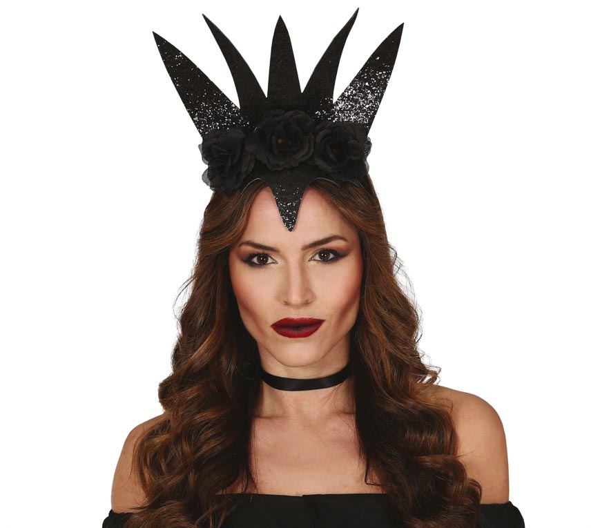BLACK QUEEN TIARA WITH FLOWERS