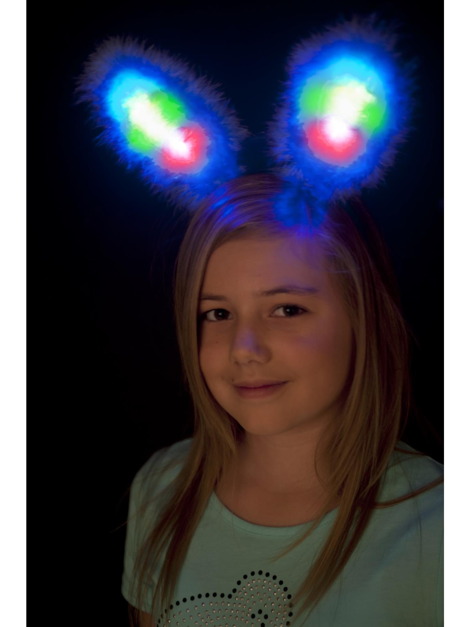 LED Light Up Fluffy Bunny Ears, Blue 1