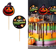HAPPY HALLOWEEN CAKE TOPPERS 12 PCS 6 CM PAPER