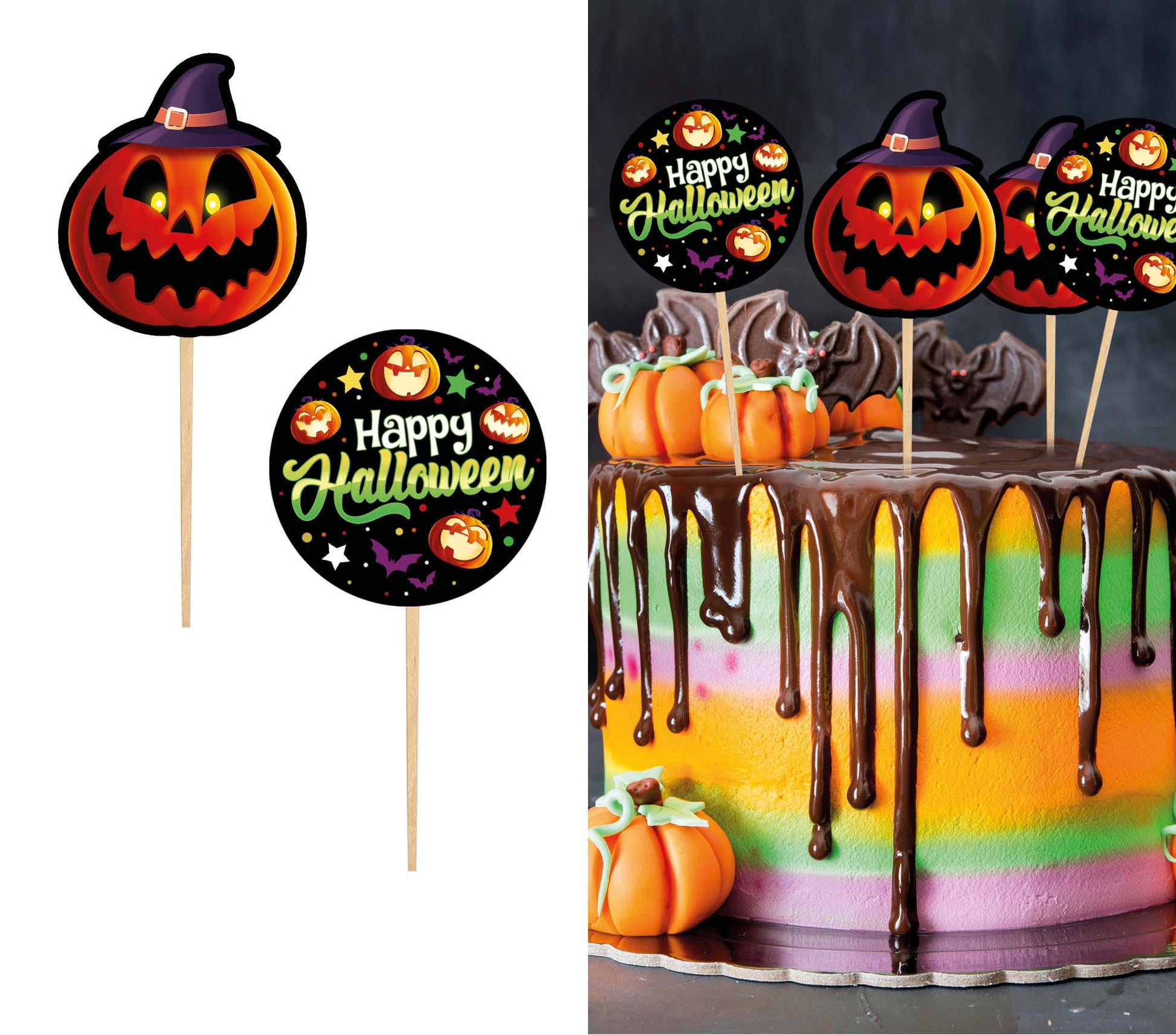 HAPPY HALLOWEEN CAKE TOPPERS 12 PCS 6 CM PAPER