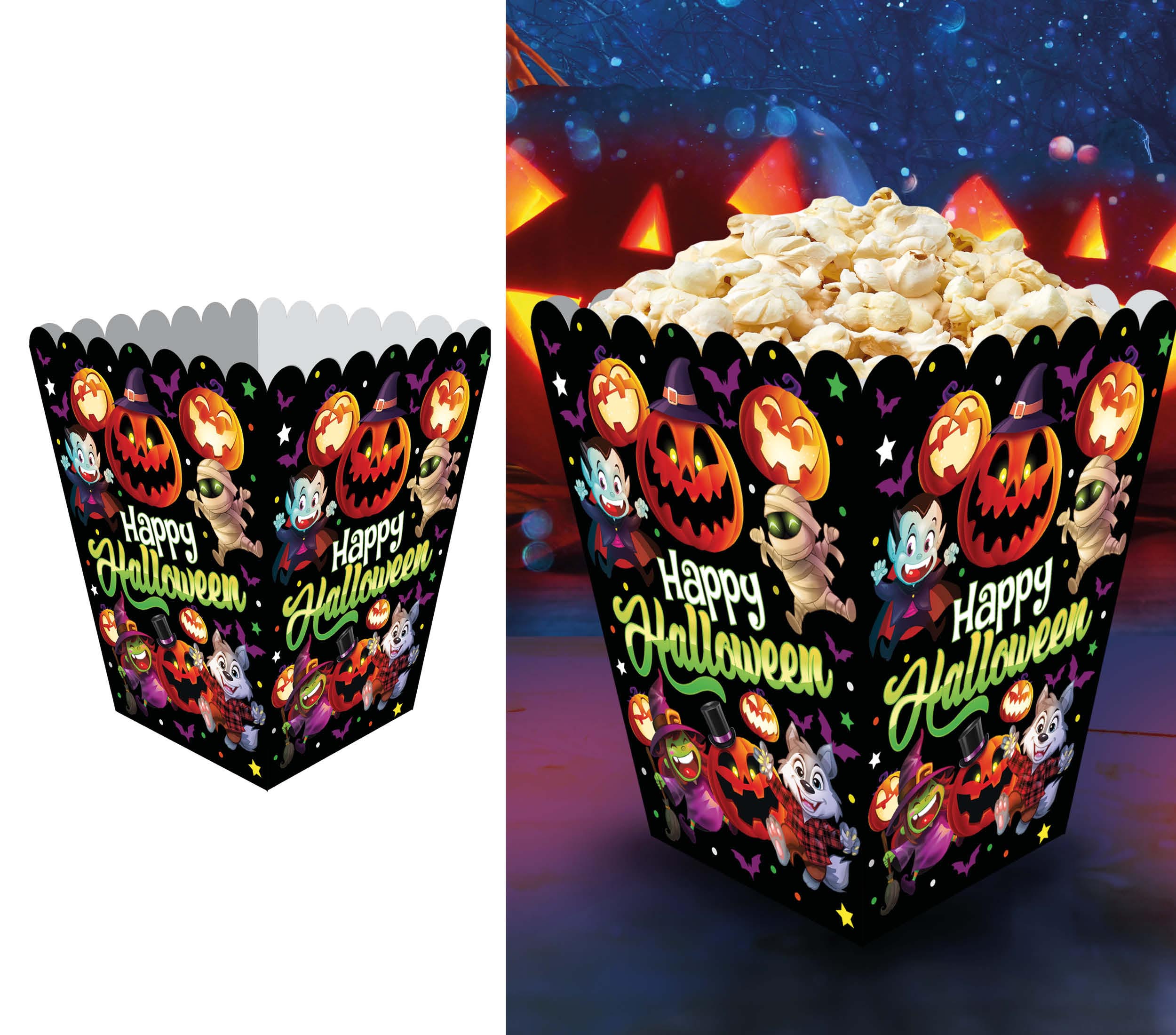 6 LITTLE MONSTERS POPCORN BOXES 60X33 CM CARDBOARD