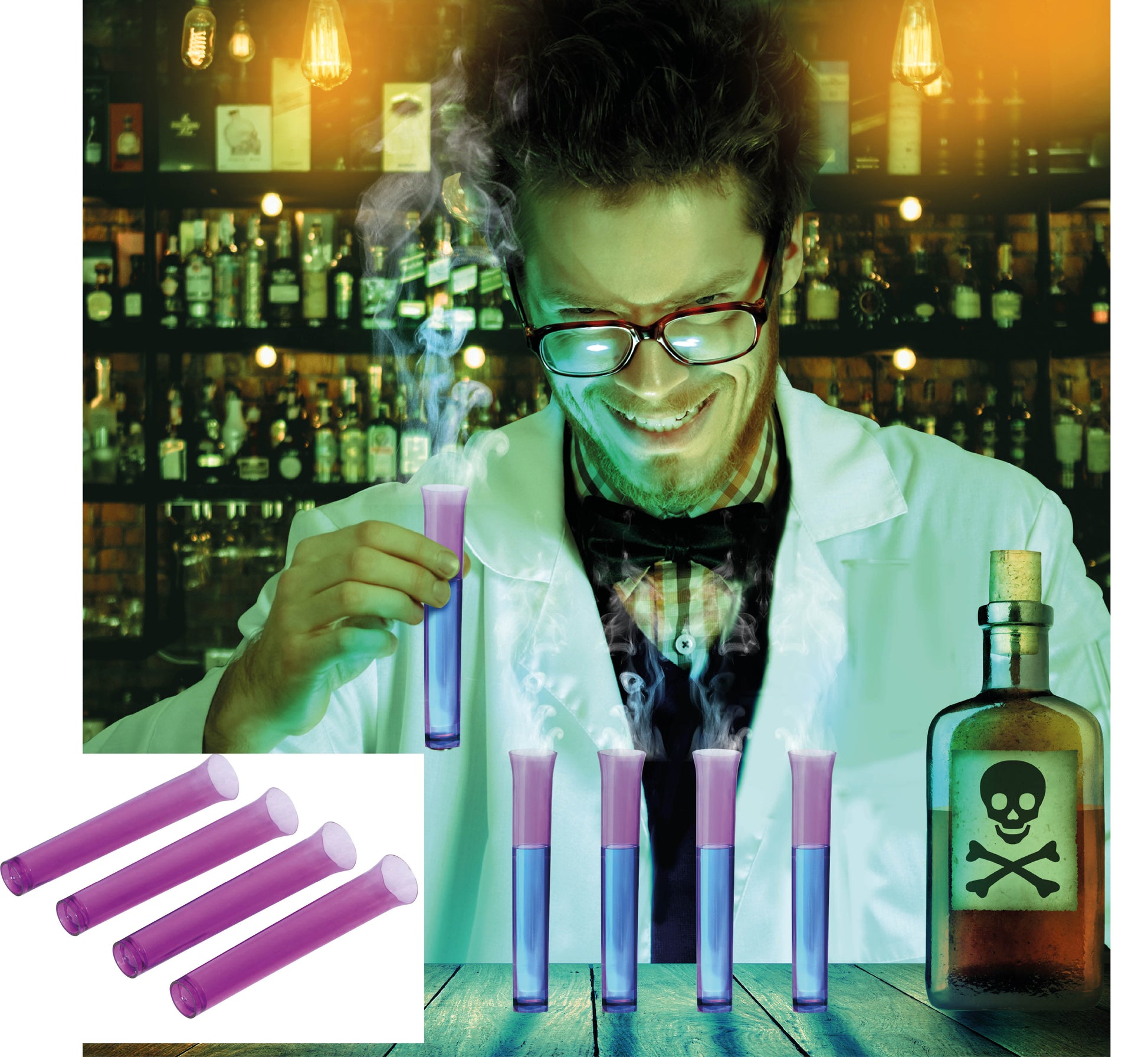 4 PURPLE TEST TUBES, 14 CM