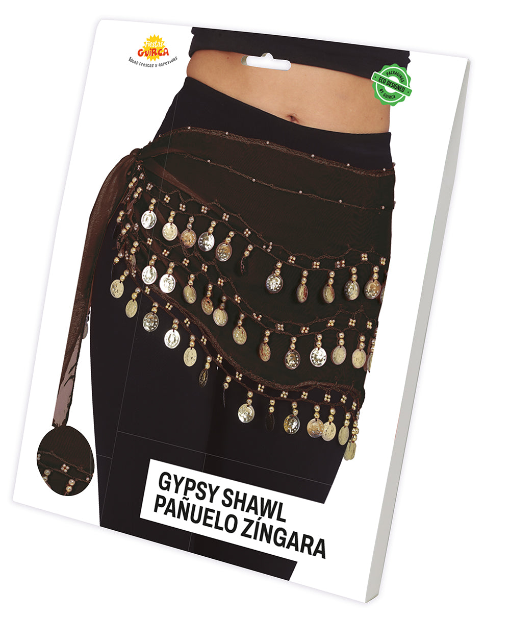 BELLY DANCE HIP SCARF WITH GOLD COINS