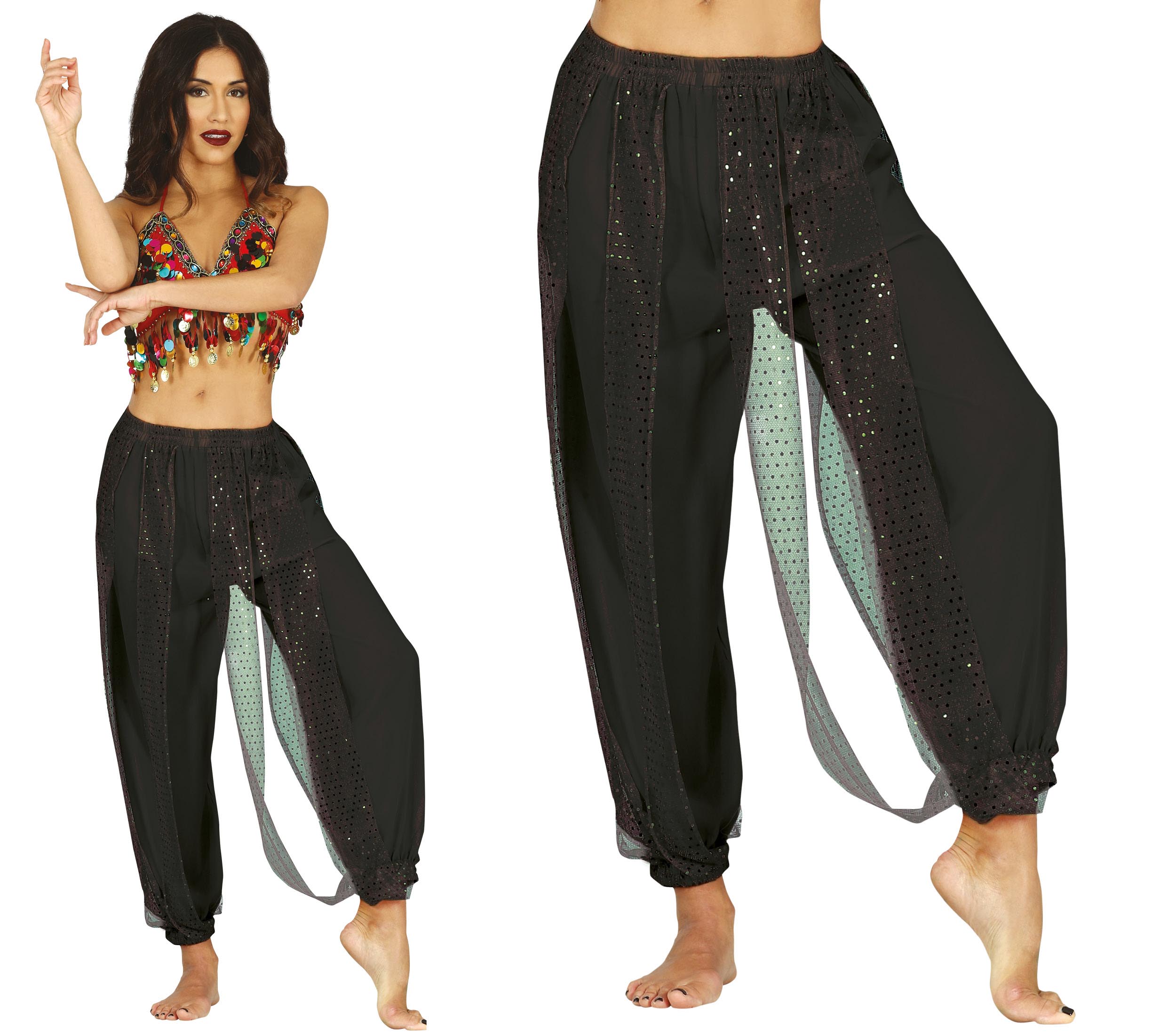 BLACK BELLY DANCE PANTS, ADULTS 38-40 (M)