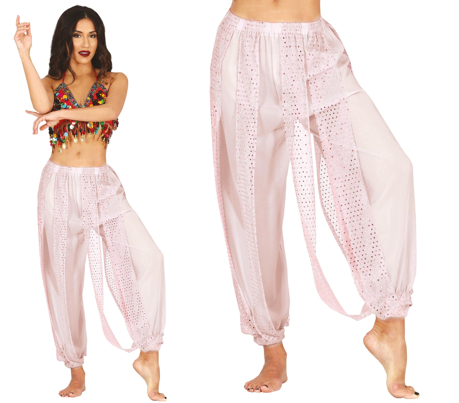 WHITE BELLY DANCE PANTS, ADULTS 38-40 (M)
