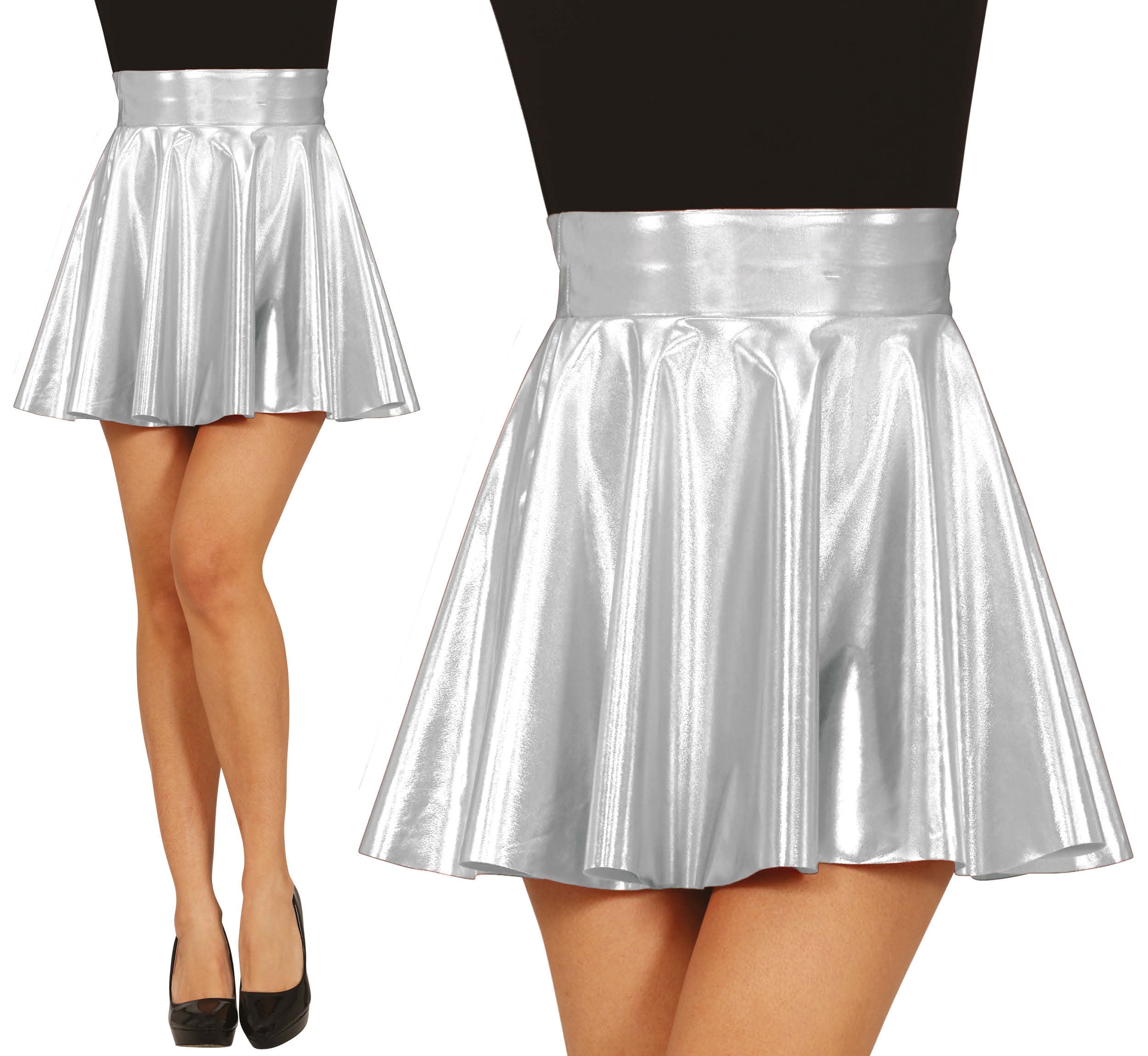 METALLIC SILVER SKIRT, WOMEN, 38-40 (M)