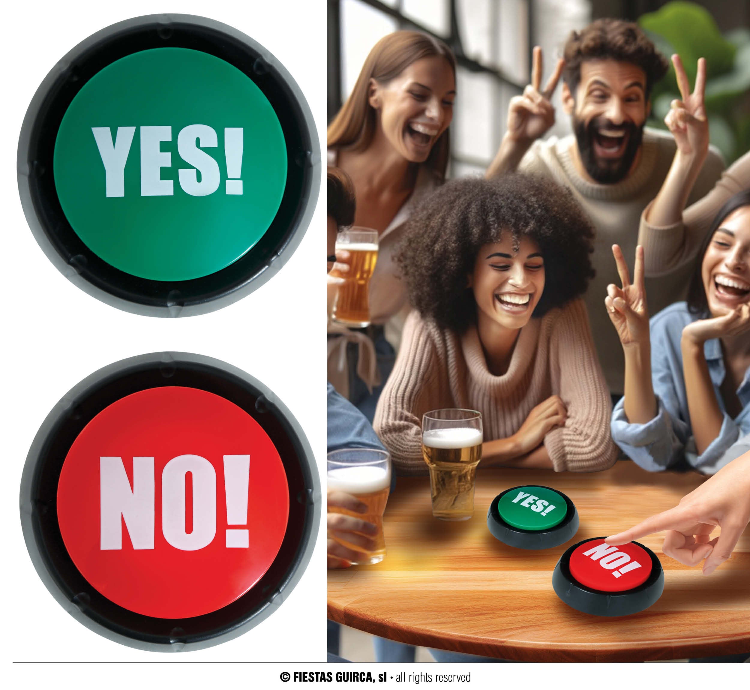 2 BUZZER BUTTONS, “YES!” AND “NO!”, 9 CM