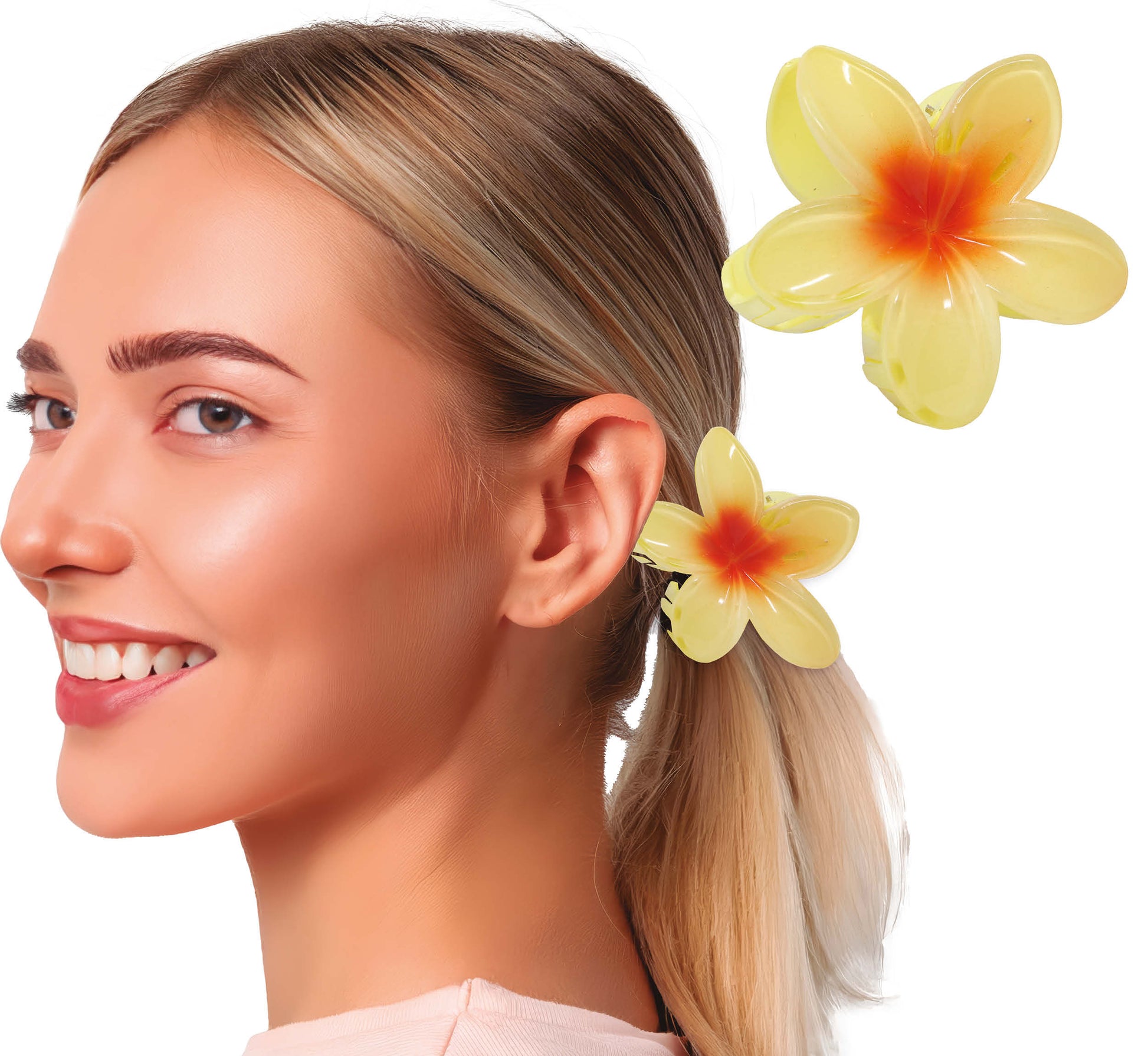 YELLOW HAIR FLOWER CLIP, 8 CMS, PVC