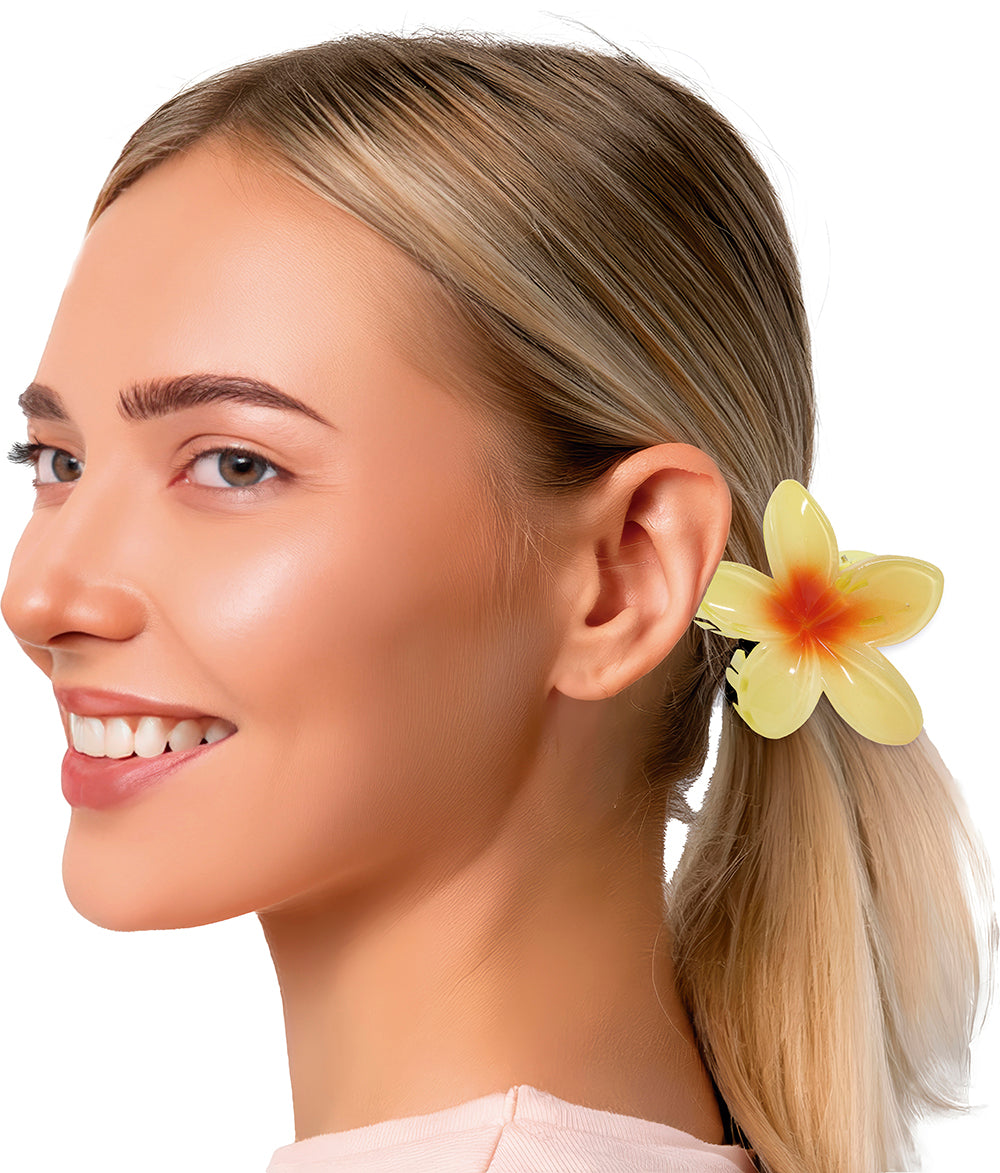 YELLOW HAIR FLOWER CLIP, 8 CMS, PVC