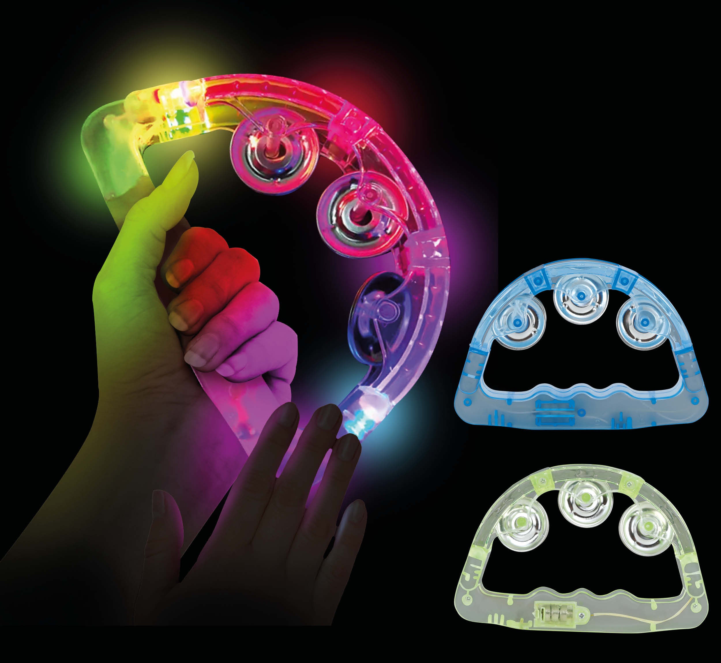 ASSORTED TAMBOURINE WITH LIGHT 16X15 CM