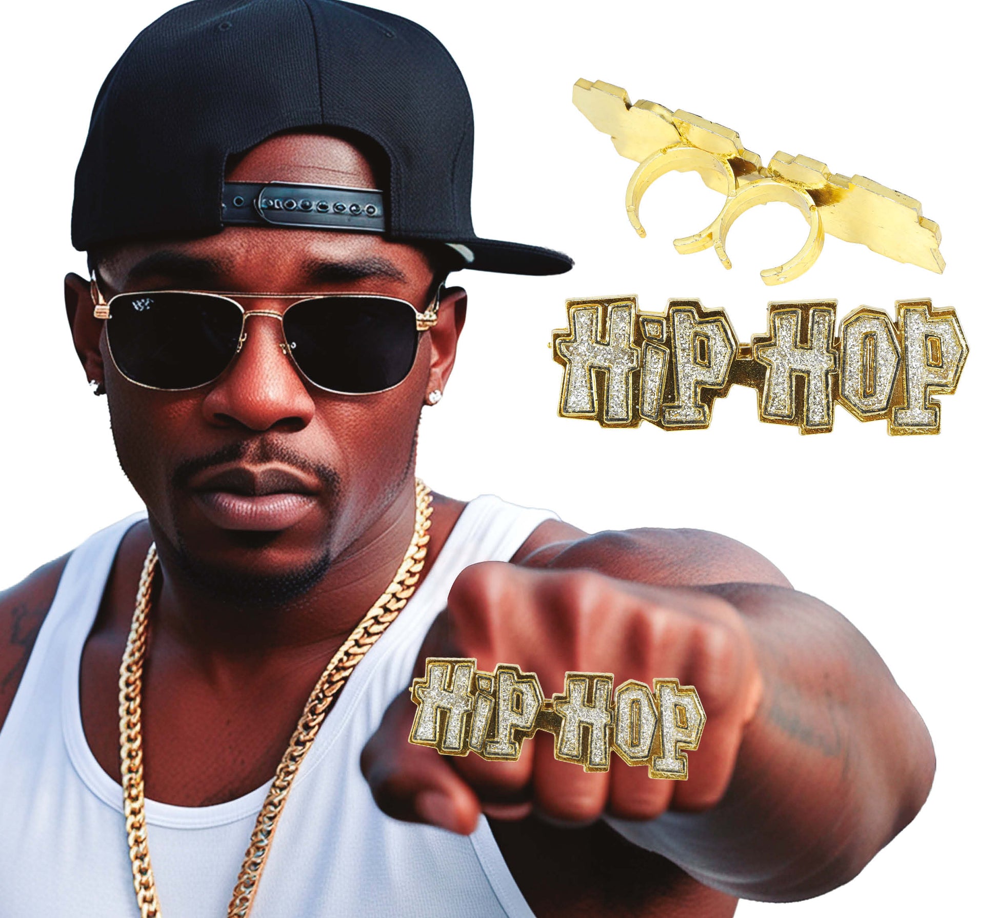 GOLD "HIP HOP" RING, ADULT