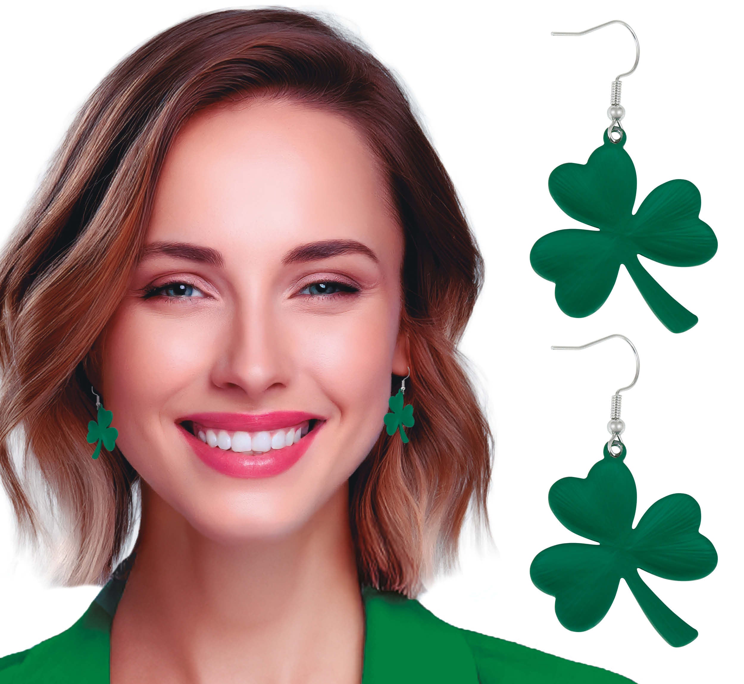 NEON CLOVER EARRINGS, ST. PATRICK, ADULT