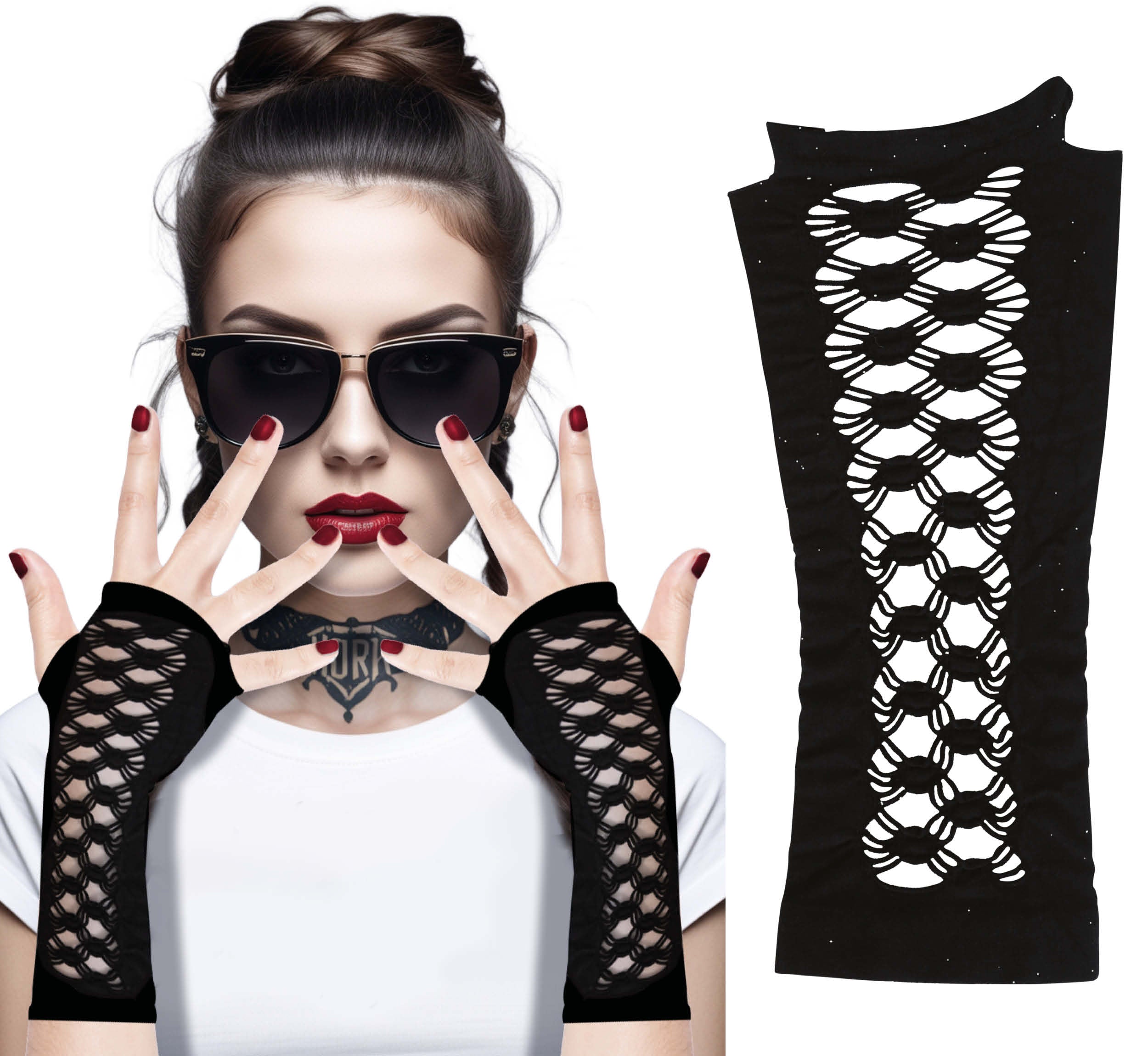 BLACK GOTHIC GLOVES, ADULT