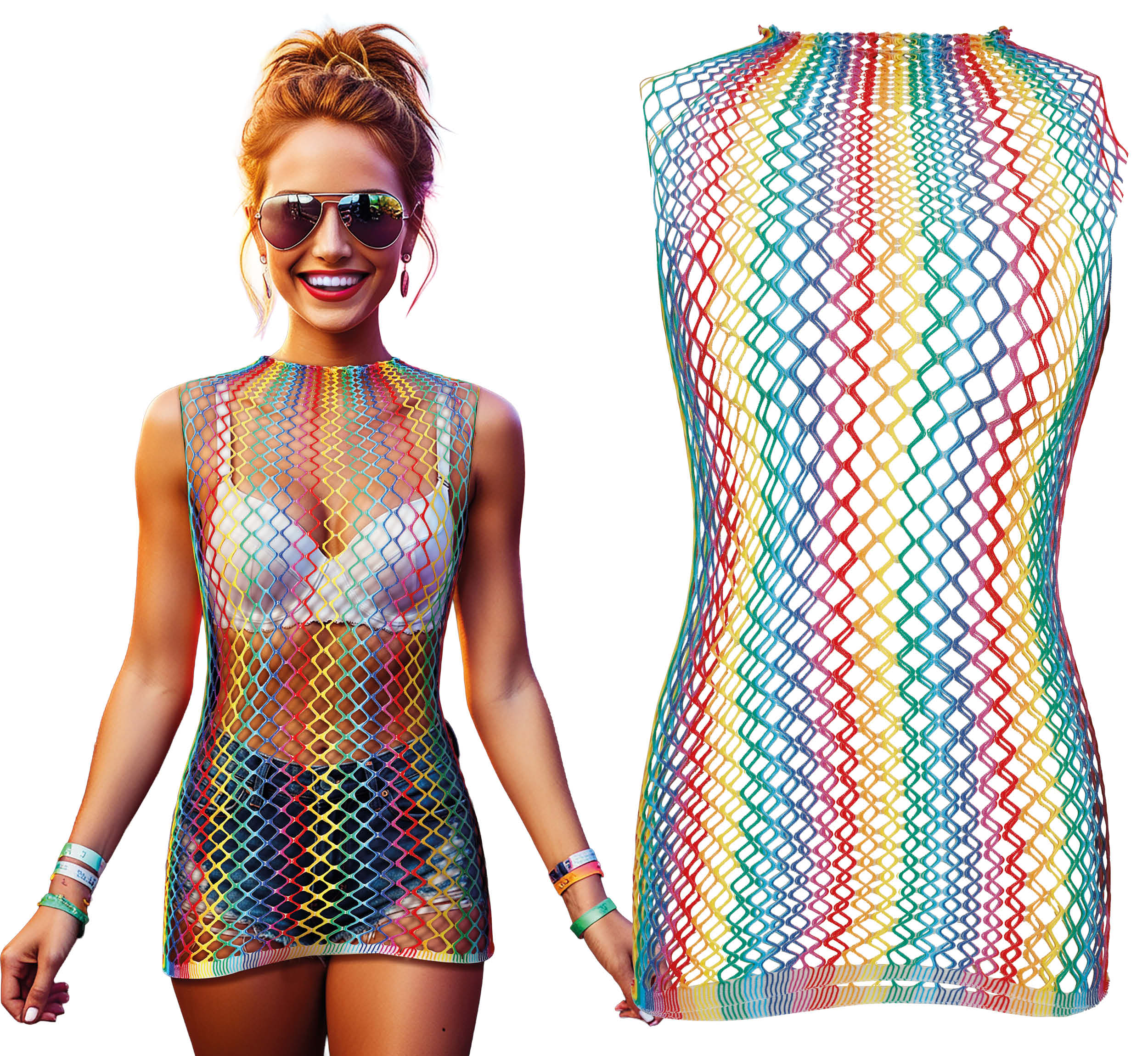 MULTICOLORED MESH T-SHIRT, WOMEN