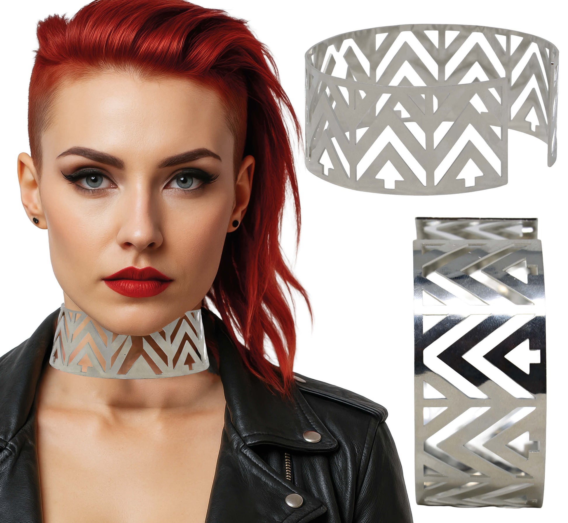 SILVER FUTURISTIC RIGID COLLAR