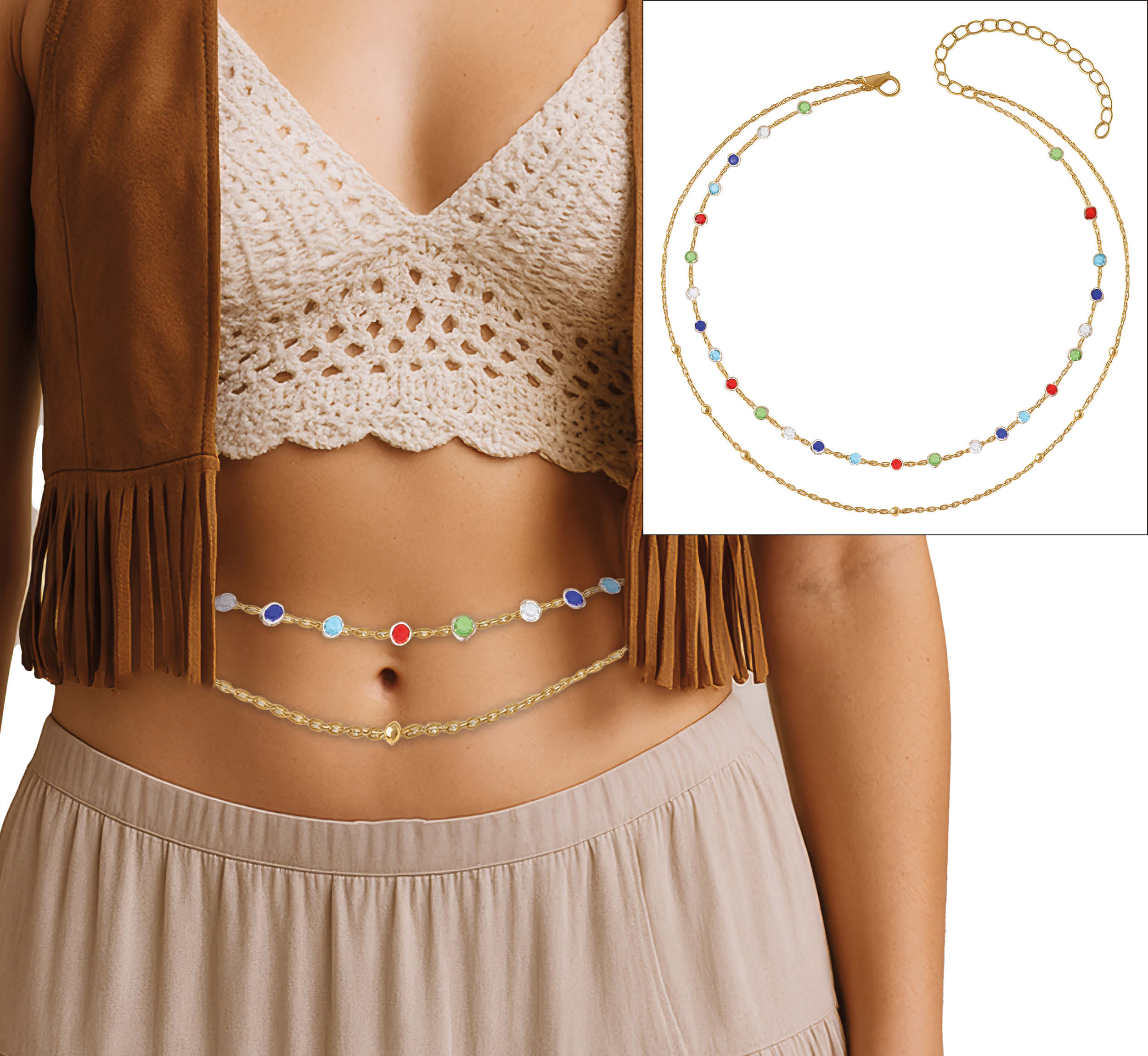 Waist chain with colorful stones
