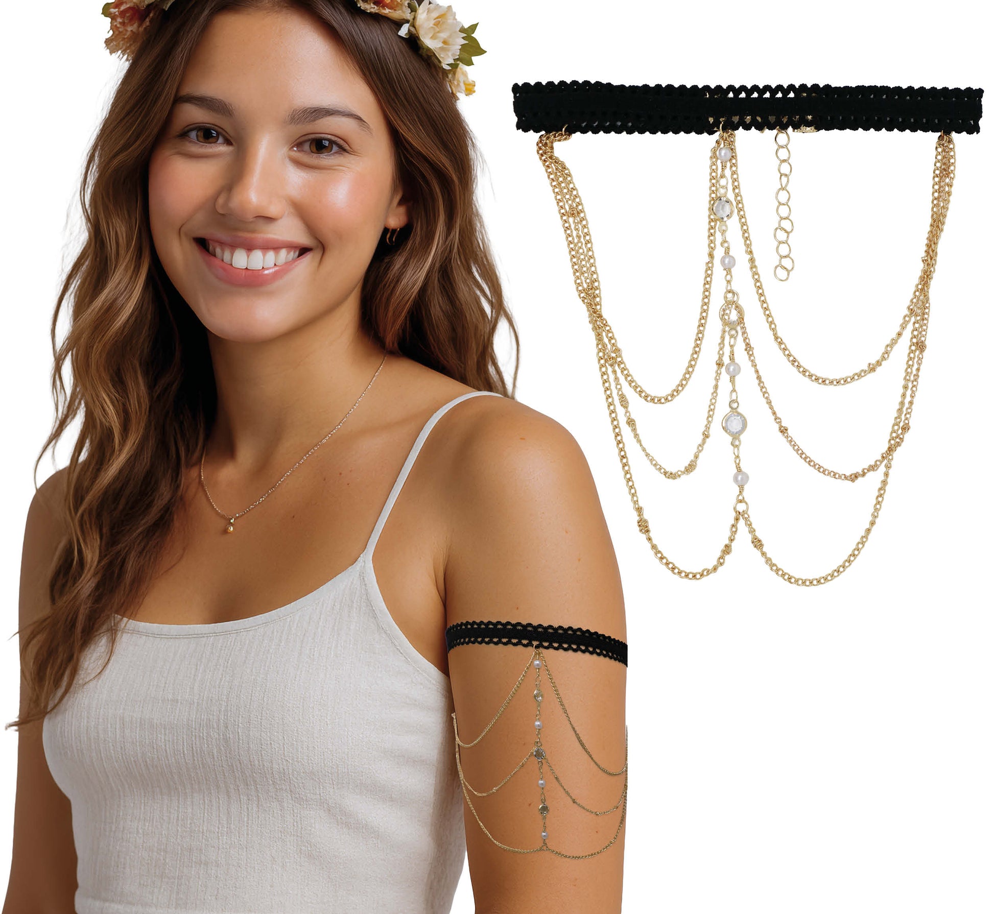 Arm bracelet with silver stones