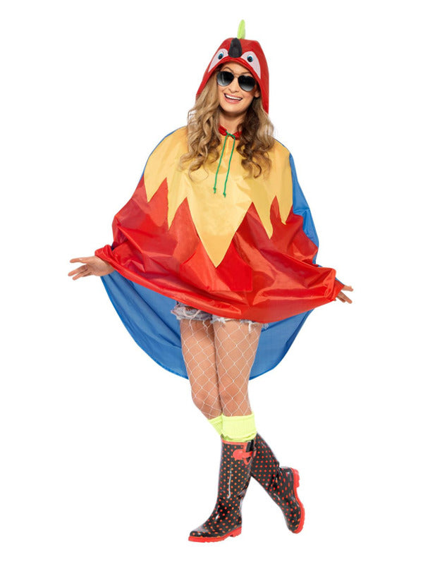 Parrot Party Poncho, Red - 2