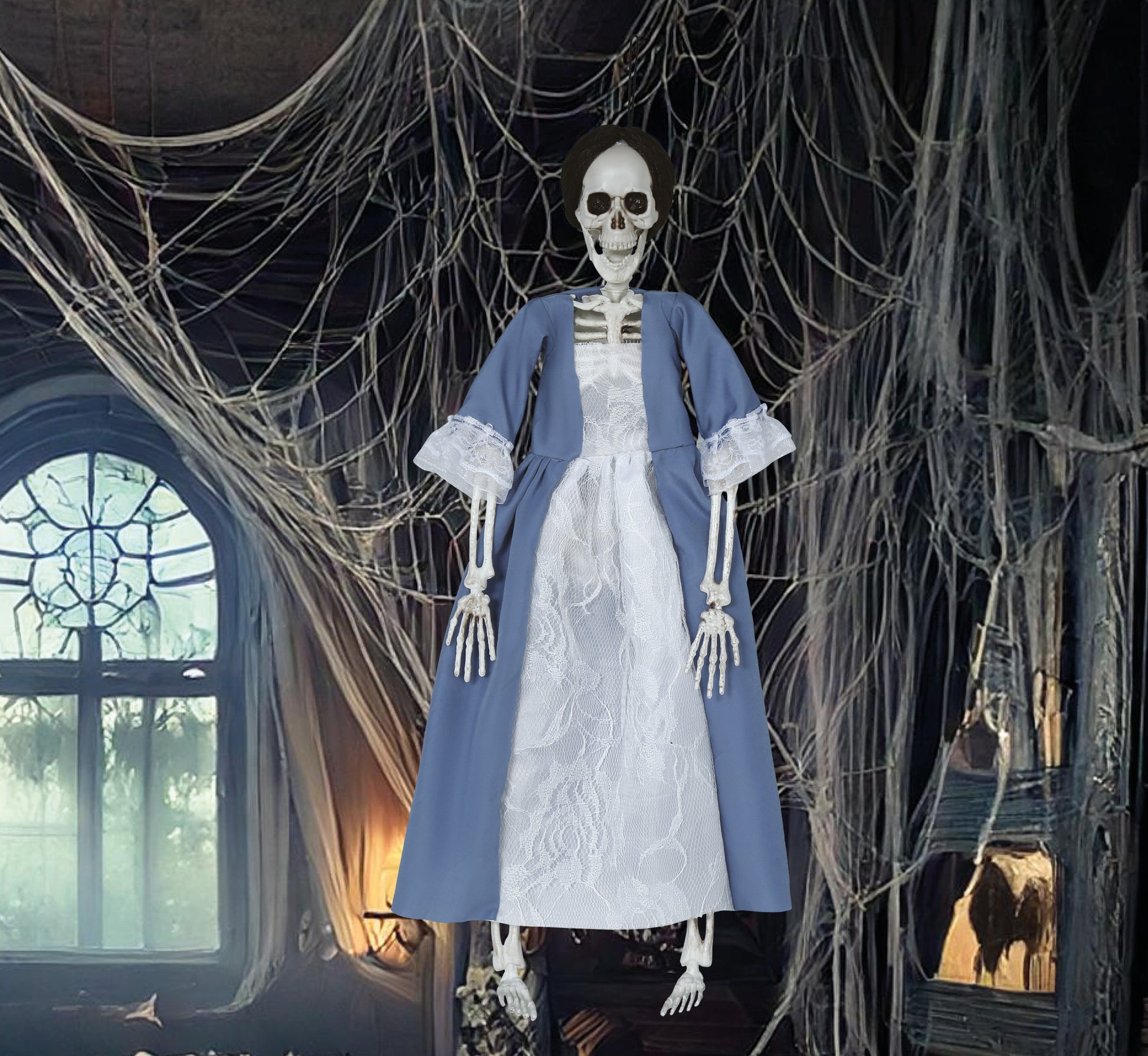 HANGING SKELETON WITH DRESS 40 CM