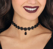 BLACK EMBROIDERED CHOKER WITH FLOWERS