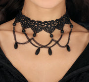 BLACK EMBROIDERED CHOKER WITH BEADS