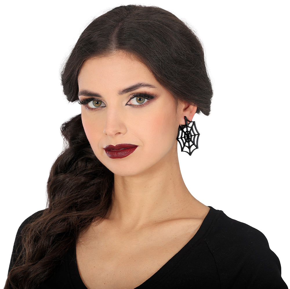 BLACK SPIDERWEB EARRINGS, 5 CM