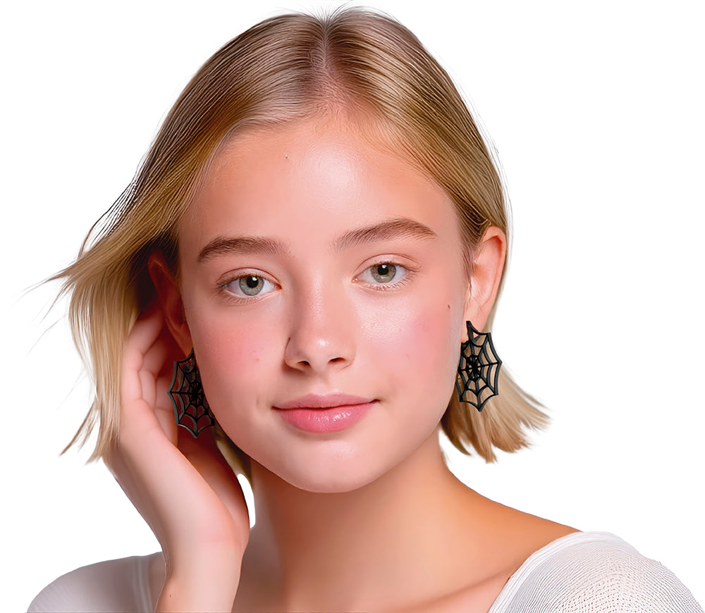 BLACK SPIDERWEB EARRINGS, 5 CM