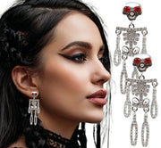 SPARKLING SKELETON EARRINGS SILVER, 6.5 CM