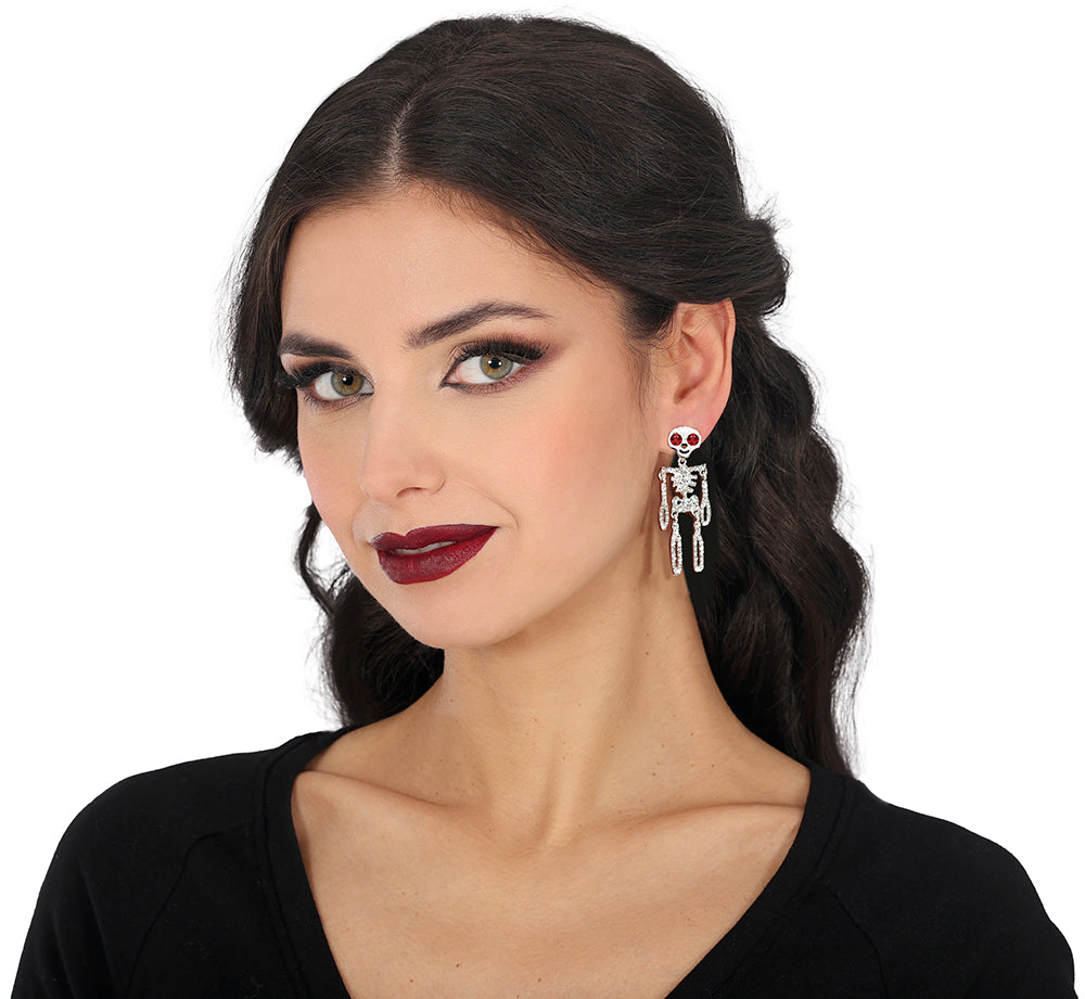 SPARKLING SKELETON EARRINGS SILVER, 6.5 CM