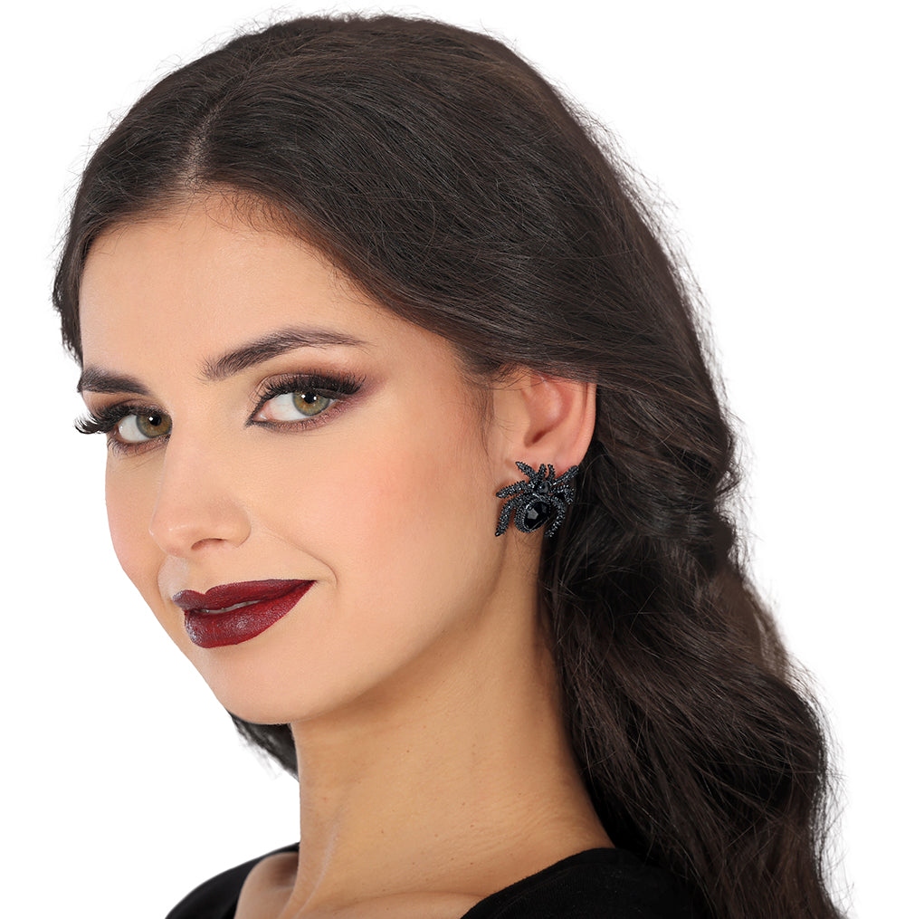 BLACK SPIDER EARRINGS, 2.5 CM