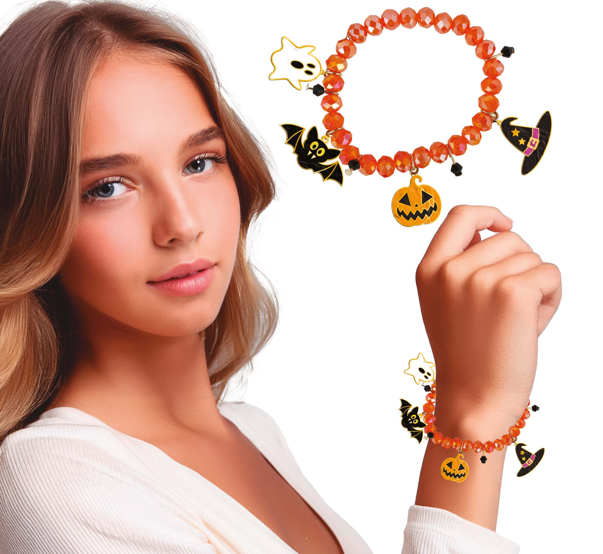 ORANGE BRACELET WITH CHARMS