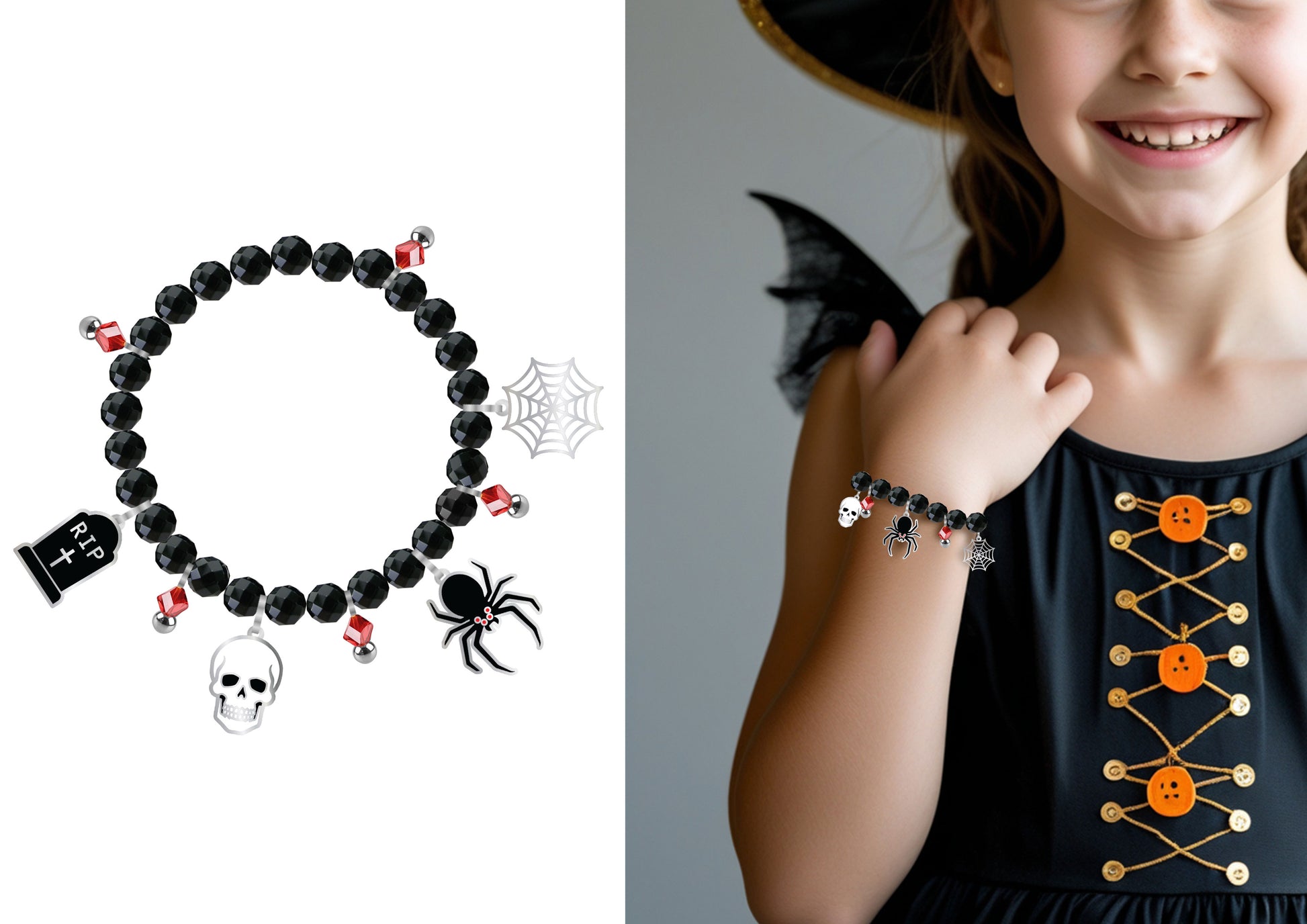 BLACK BRACELET WITH CHARMS