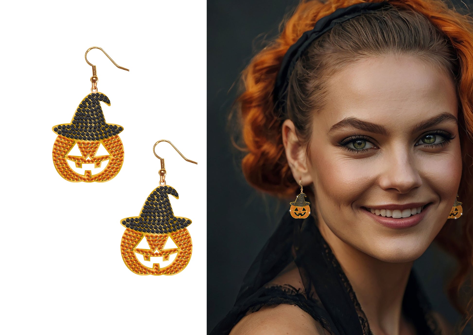 PUMPKIN EARRINGS WITH BEADS, 2 CM