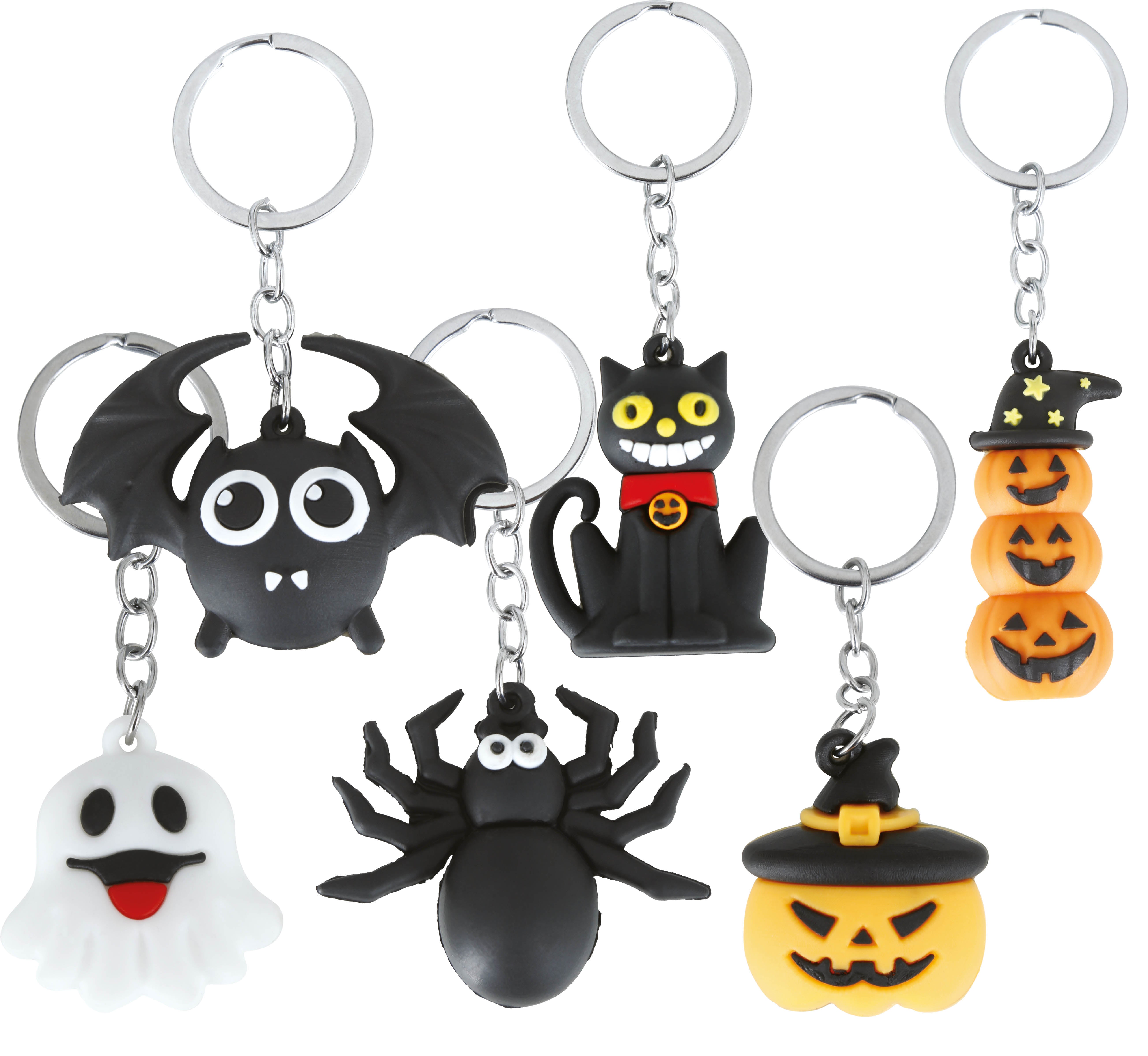 BAG OF 6 HALLOWEEN KEYCHAINS, 4.5 CM