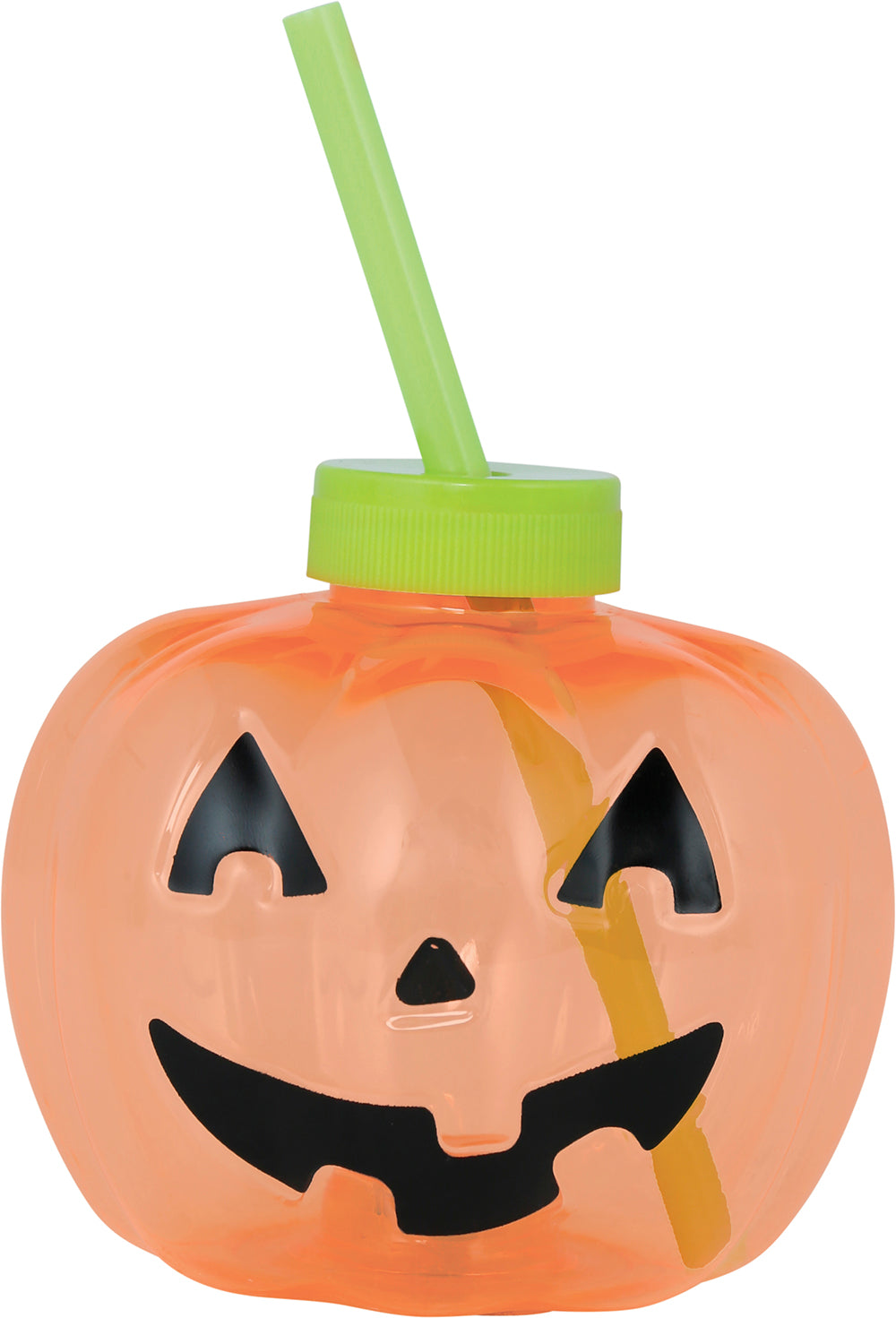 PUMPKIN CUP WITH STRAW, LED, 17 CM